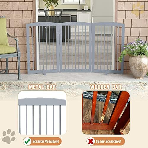 PUPETPO Freestanding Pet Gate for Dogs, Foldable Wooden Dog Gate for House - Image 4