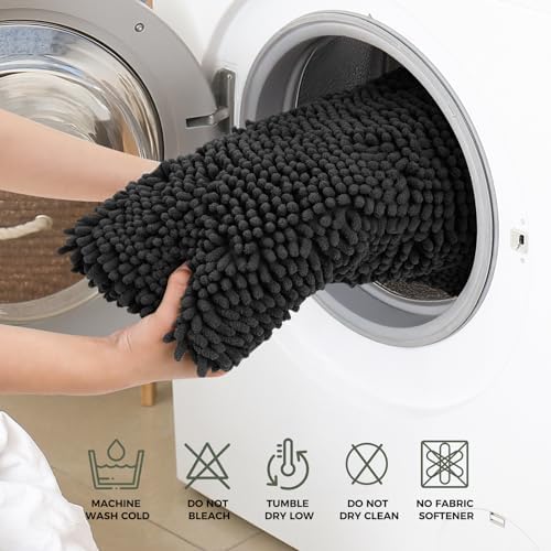 Bcoimo Bath Rug Mat Set, 2 Piece High Absorbent Chenille Bathroom Mat Black - Image 6