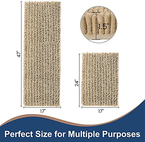 Luxury Chenille Beige Bathroom Rugs Sets 2 Piece, Thickened Hot Melt Rubber - Image 6