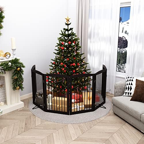 PUPETPO Freestanding Pet Gate for Dogs, Indoor Wooden Foldable Dog Gate for - Image 2