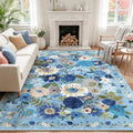 Blue Floral Area Rug 8x10 for Living Room Bedroom by WelcometoBabovid