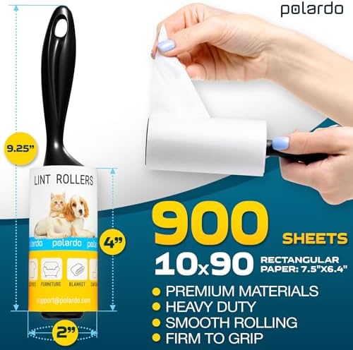 Lint Rollers 2 pcs, 900 Sticky Sheets, Extra 8 Spare Rollers/Hair Remover - Image 2
