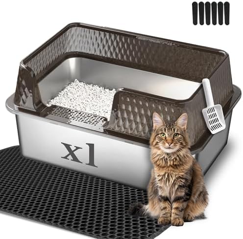 Suhaco Large Stainless Steel Litter Box Side Entry High Sides Deep Metal Cat by Suhaco