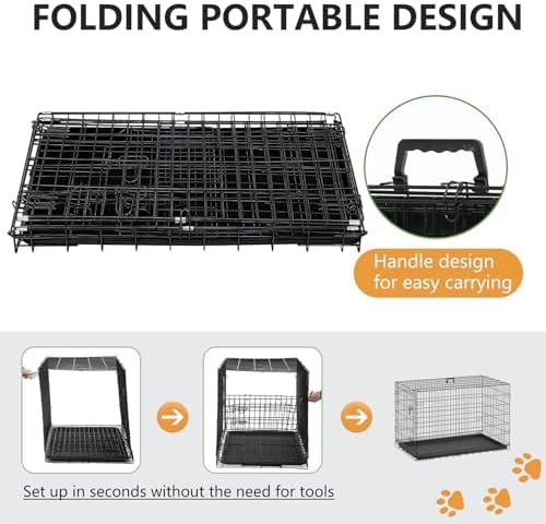 FDW | 48" Foldable Metal Dog Crate | Dark Black | Cage - Image 5