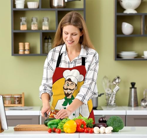 Cartoon Pizza Chef Apron for Women & Men, Adjustable Cooking Apron - Image 5