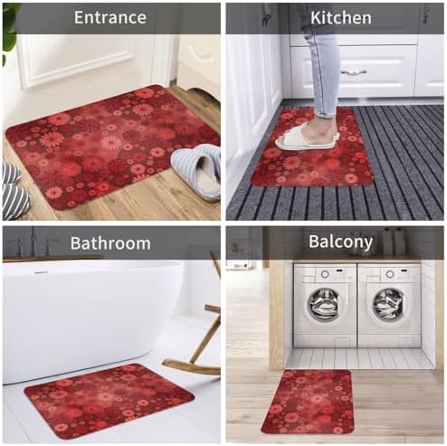 Red Flowers Bath Mat 24x16 Inch Non-Slip Soft Microfiber Bathroom Rugs Washable - Image 7