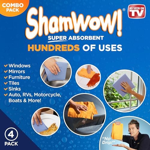 ShamWow Shammy Cloth 4-Pack, Super Absorbent Chamois Towel - Image 4