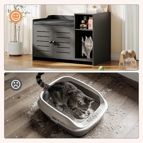 Jojoka Tall Cat Litter Box Enclosure, 33.8" Wood Hidden Litter Box Cabinet - Image 4