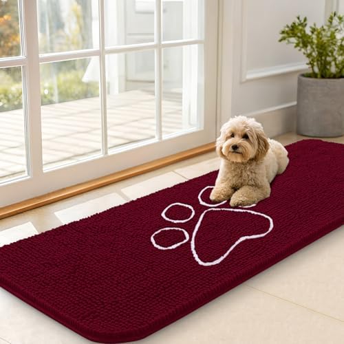 OLANLY Dog Door Mat for Muddy Paws 70x35, Paw Print Design Chenille Mud Mat - Image 6