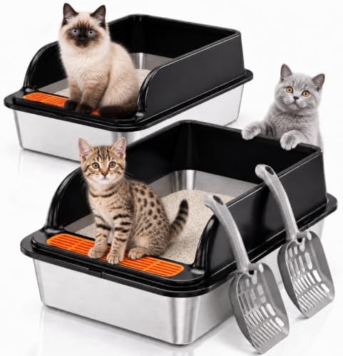 Jotesnew 2 Pack Small Stainless Steel Cat Litter Boxes by 2PackXLStainlessSteelCat