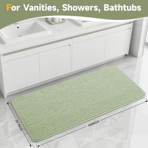 Ophanie Sage Green Bathroom Runner Rugs 60x24, Soft Chenille Bath Mat, Non Slip - Image 2