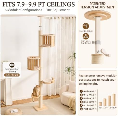 Floor to Ceiling Cat Tree, Adjustable 7.9-9.9 ft Tension Cat Tower - Image 3