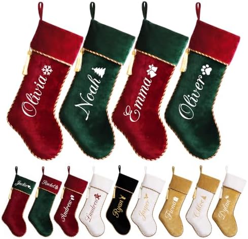 Personalized Christmas Stockings 5 Pack Red Green, Velvet by Ugiftcorner