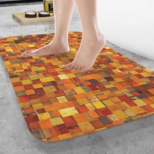 Orange Burnt Bath Rugs Vintage Abstract Mosaic Texture Faded Pattern Bathroom - Image 2