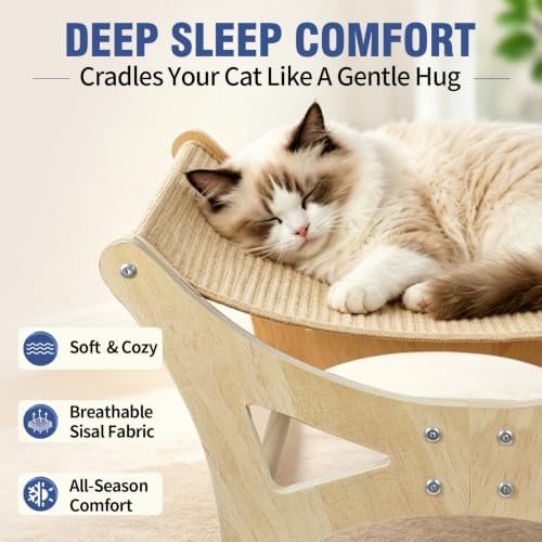 Cat Hammock Bed for Large Cats, Elevated Wooden Bed - Image 3