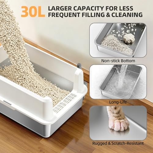 WoofiGo XXL Stainless Steel Cat Litter Box, High Sided Open Top Litter Pan - Image 7