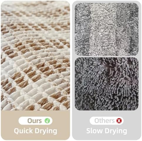 TYUU Waffle Runner Rug Bathroom, Long Boho Bath Mat, 60x24 Khaki & White - Image 6