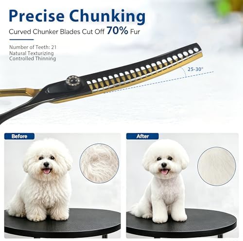7" Curved Chunker Dog Grooming Scissors, 21 Teeth T-Shape - Image 4