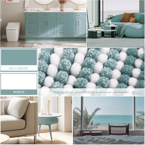 BSICPRO Bathroom Rugs Sets 2 Piece, Non Slip Striped Bath Mats, Sea Green - Image 3