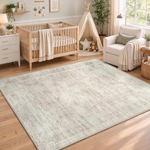 4x6 Area Rugs for Bedroom Nursery 4x6 Washable Foldable Vintage Beige by WelcometoBabovid