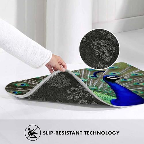 Peacock Bathroom Mat Rugs Beautiful Bird Peacock and Green Feathers Microfiber - Image 5