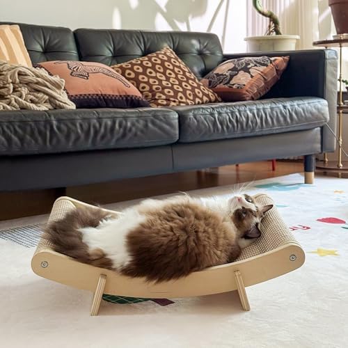 PETKARAY Inclined Sisal Cat Scratcher Bed, Curved Wooden Cat Hammock Chair - Image 6