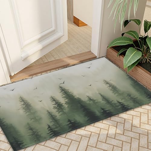 Giwawa Green Misty Forest Bath Rug Mountain Woodland Bathtub Mat Non Slip - Image 7