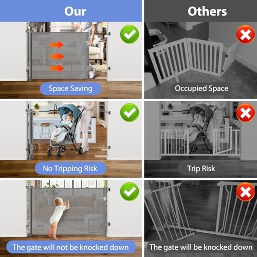 Retractable Dog Gate with Cat Door 55" Wide Retractable Pet Gate with Cat Door - Image 5