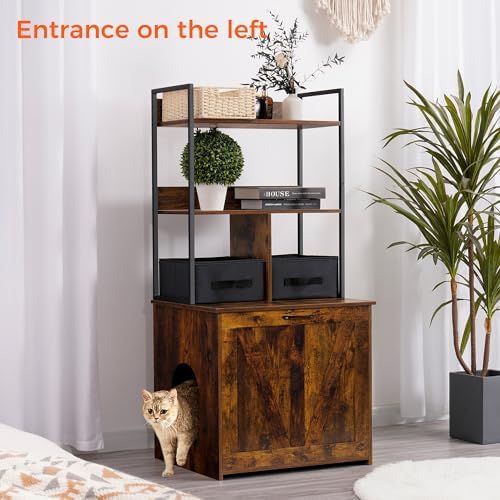 DWANTON Cat Litter Box Enclosure, 2 Storage Shelves and 2 Drawers - Image 3
