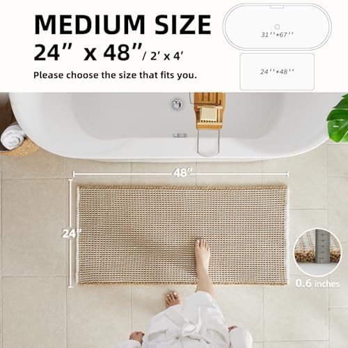 TYUU Waffle Bath Mat, Boho Bathroom Rugs Non Slip, 48x24 Khaki & White - Image 2