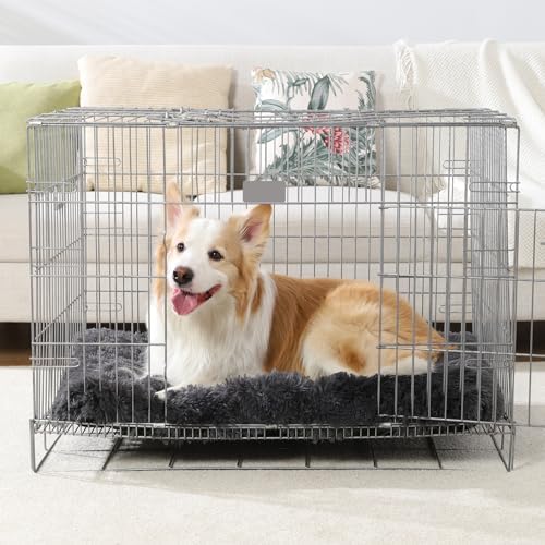 Large Dog Bed Crate Pad 36", Washable Plush Pet Mat Sleeping Dark Grey - Image 3
