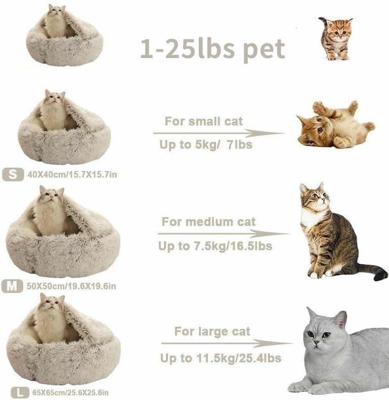 Round Fluffy Hooded Cat Bed Cave, Anti-Anxiety Cave Bed - Image 6