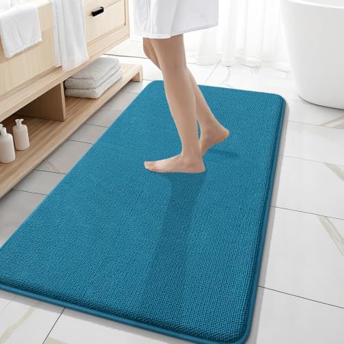 OLANLY Memory Foam Bathroom Runner Rugs 47x20, Long Bath Mats, Peacock Blue by OLANLY