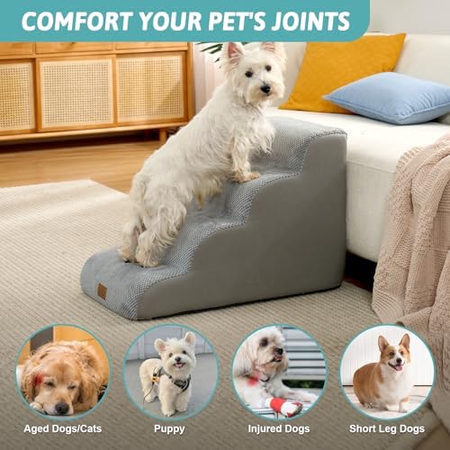 COZY KISS Wide Dog Stairs for Small Dog 19.7" H, 4 Step Pet Ramp for Bed - Image 4