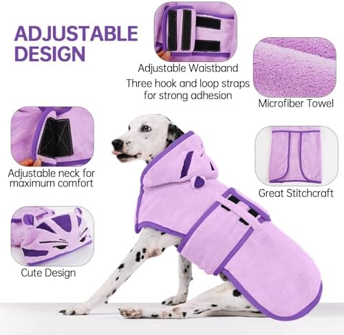 Dog Bathrobe, Fast Drying Coat, Super Absorbent Bath Towel Purple XS - Image 5