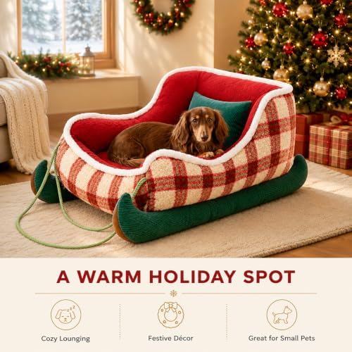 Dog Bed Medium Size Dog Cat Beds for Indoor Cats Christmas Holiday Pet Bed - Image 5