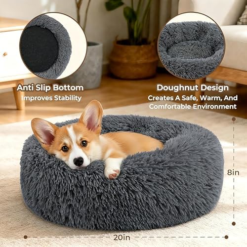 Calming Donut Dog and Cat Bed for Indoor Cats, Anti-Anxiety Round Fluffy Soft - Image 2