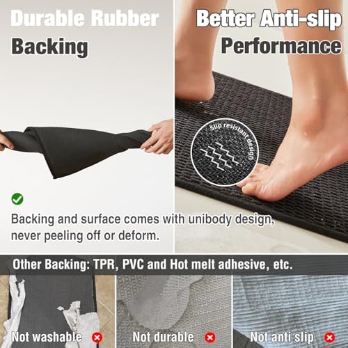 TYUU Black Bathroom Runner Rugs, Long Bath Mat Runner Washable Thin Quick Dry - Image 4