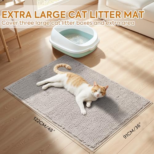 Pieviev Soft Chenille Cat Litter Box Mat, Ultra Absorbent - Image 5