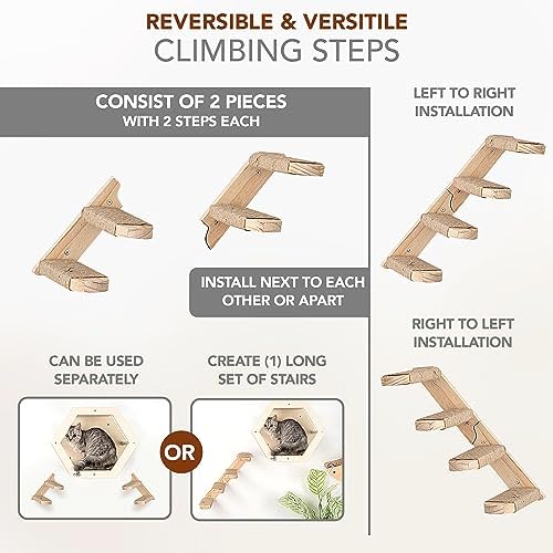 3-Piece Cat Wall Furniture Set: Hammock, Hexagon House & Climbing Steps - Image 5
