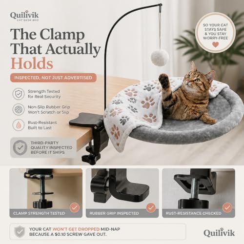 Cat Desk Bed – Reinforced Steel Clamp, Won't Collapse, Sunken Faux Fur Hammock - Image 3