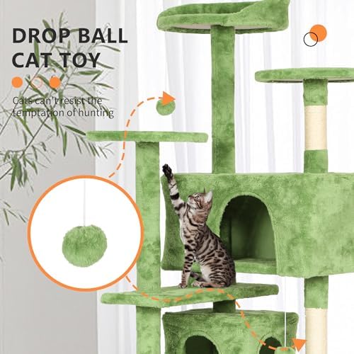 BestPet | 70" Cat Tree Tower | Green | Sturdy Multi-Level Cat Tree - Image 3