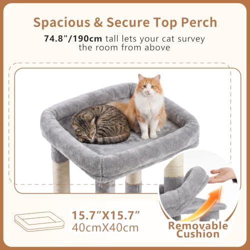 Heybly Cat Tree, 74.8-Inch Spacious & Tall Cat Tower - Image 2