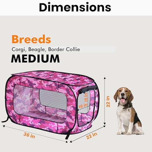 Portable Collapsible Pop Up Kennel, Camo Pink - Image 2