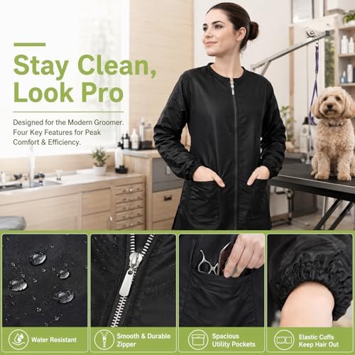 Pumtus Waterproof Pet Grooming Smock, Long Sleeves Dog Grooming Workwear - Image 3