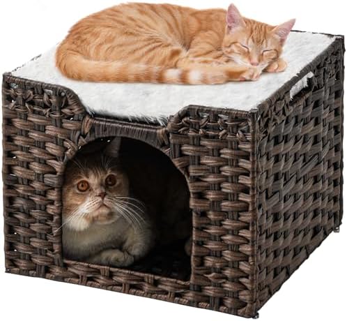 SETVSON Cat Beds Indoor Kitten House, Handwoven PE Rattan Cave by SETVSON