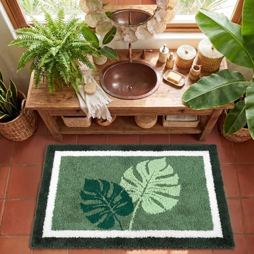 Boao Monstera Leaf Tufted Bath Mat Tropical Bathroom Rug Non-Slip 24x16 - Image 5