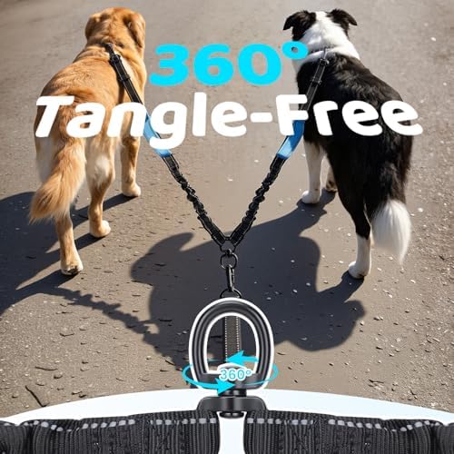 Hands Free Leash for 2 Large Dogs, No Tangle Waist Walking Bungee Leash - Image 2