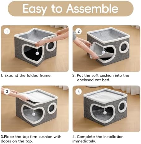 Cat Beds for Indoor Cats, Large Covered Cat Bed Cave - Image 6