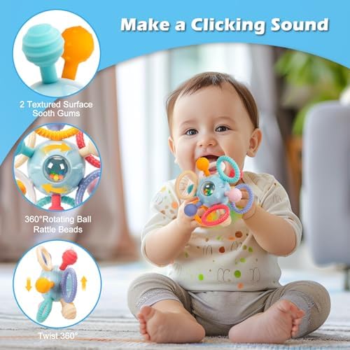 Baby Montessori Sensory Teething Toy 0-6 6-12 Months, Teether Ball & Rattle - Image 3